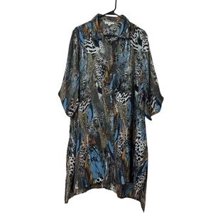 Indigo Rose Bird Feathers Animal Print Long Tunic Top Size 3X